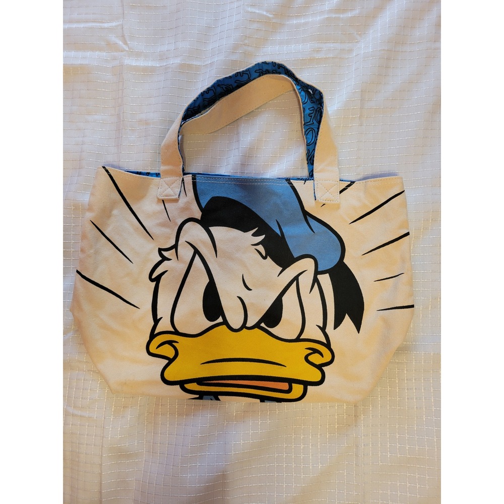 Disney Store Donald Duck Canvas Tote Bag Aw Phooey Blue Lined Interior Pocket